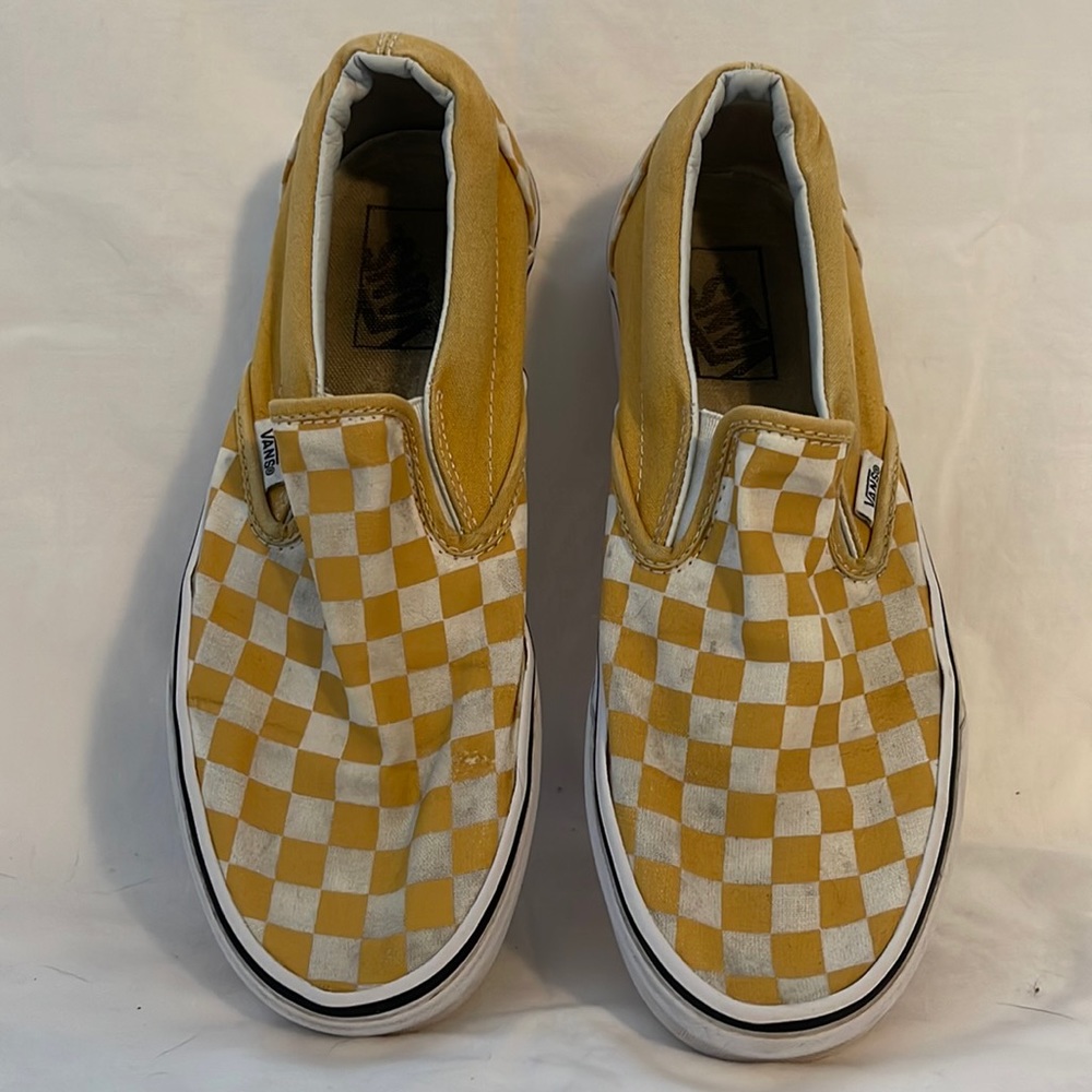 Women’s Yellow Checkered Vans Slip Ons